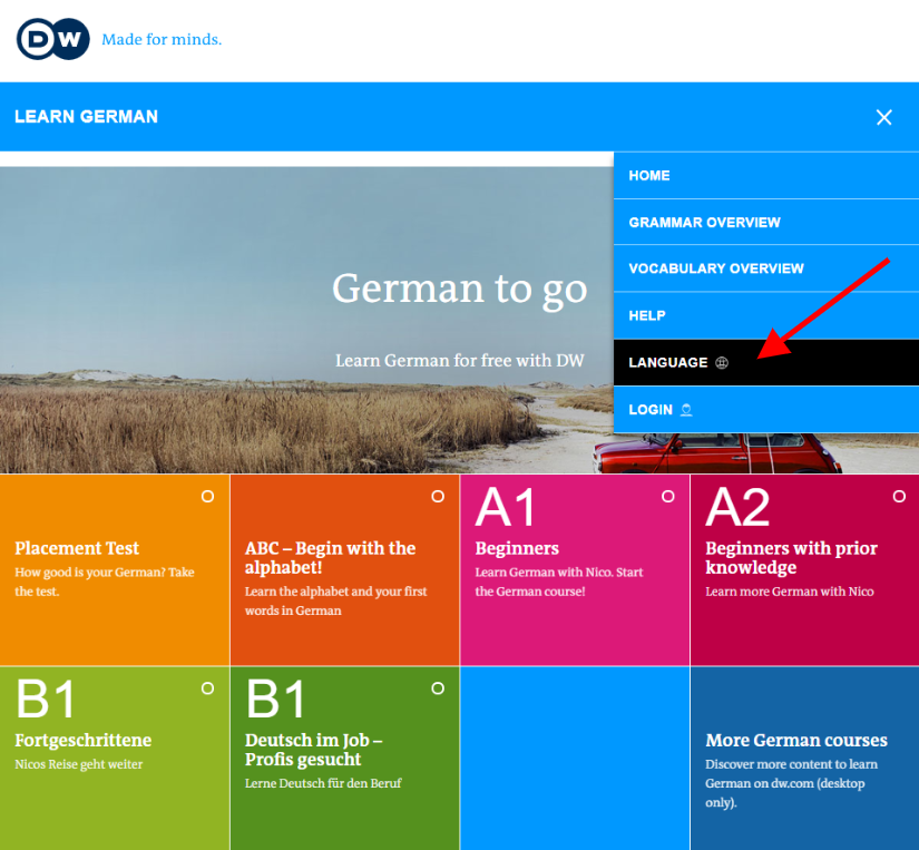 Giao diện app học tiếng Đức DW Learn German